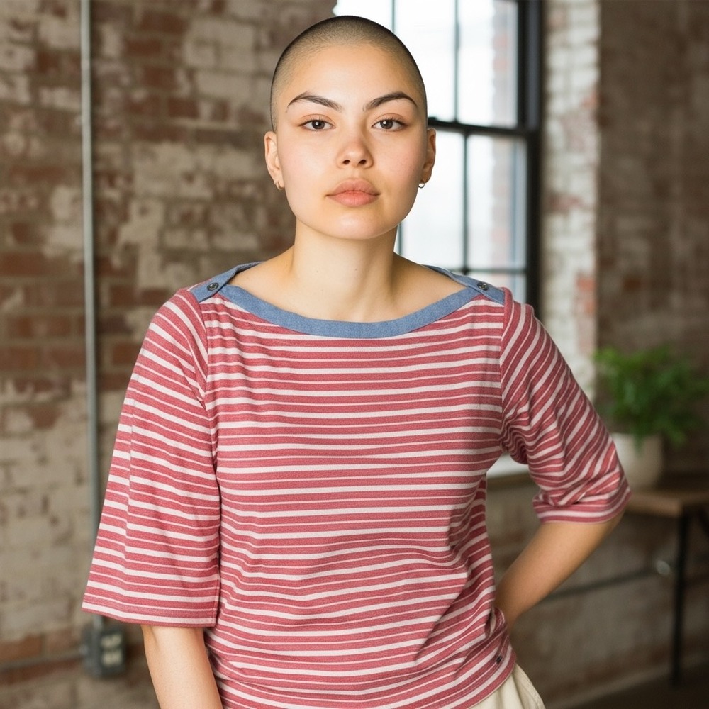 Tommy Hilfiger Womens Striped Knit Top Boat Neck‎ Button Detail Size 2X